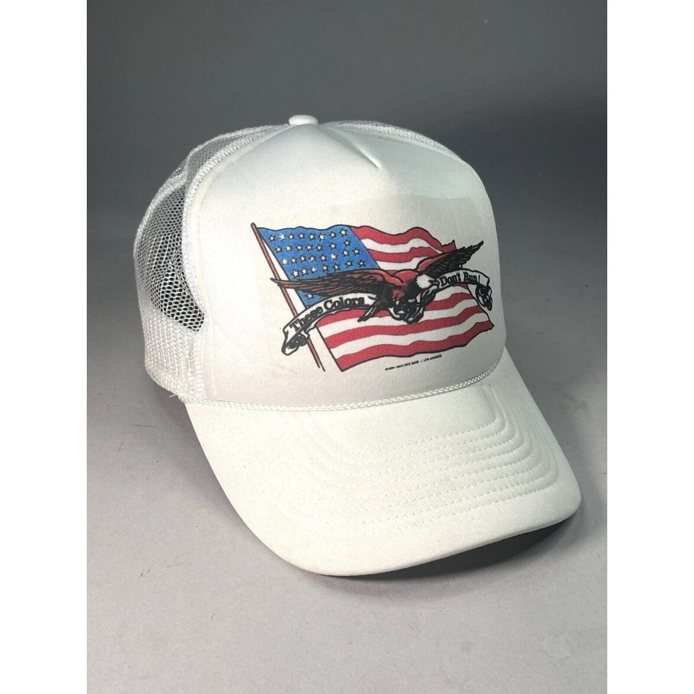 Vintage These Colors Don’t Run American Flag Snapback Trucker Mesh Hat Eagle